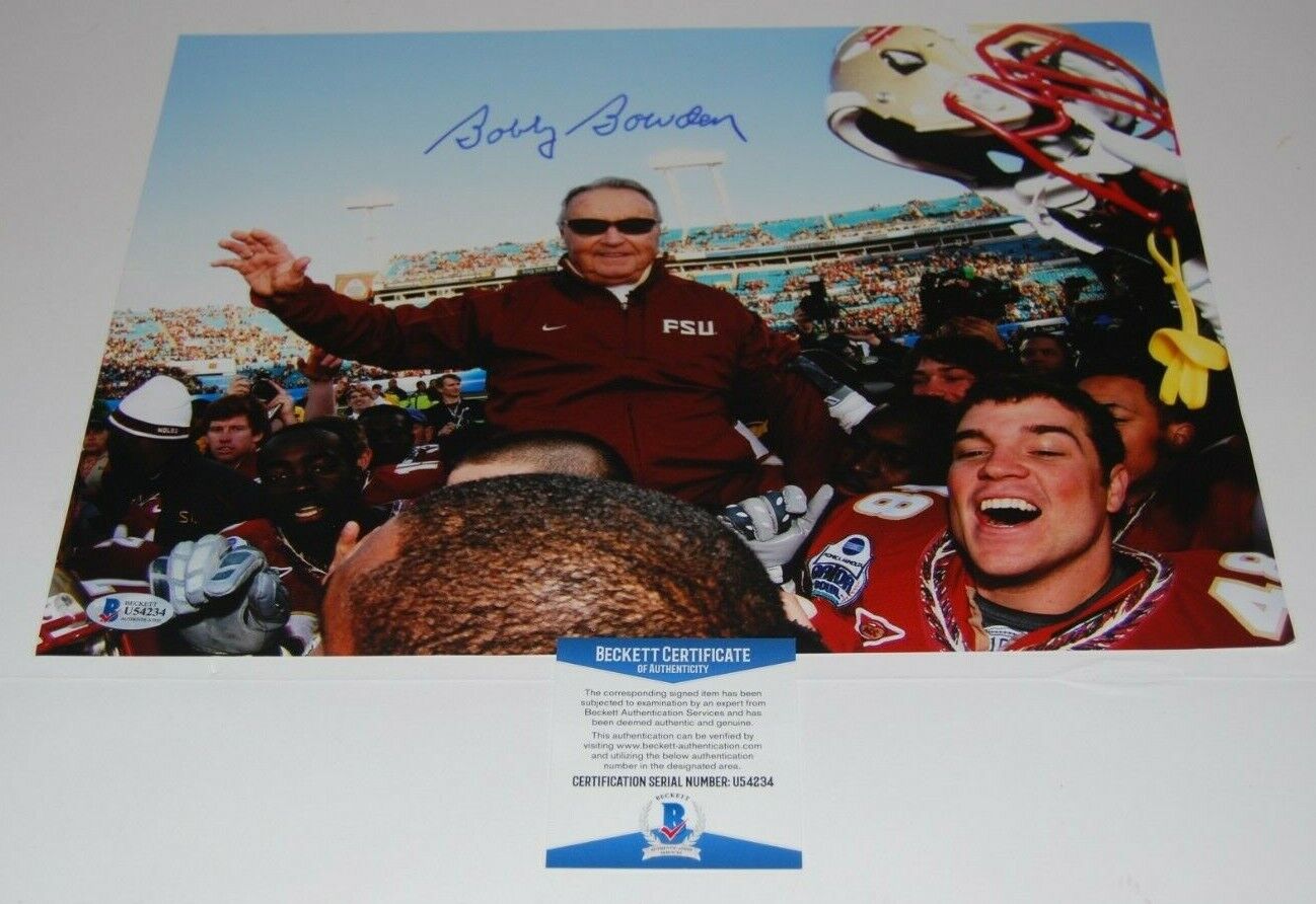 BOBBY BOWDEN signed (FLORIDA STATE SEMINOLES) football 11X14 Photo Poster painting BECKETT #2