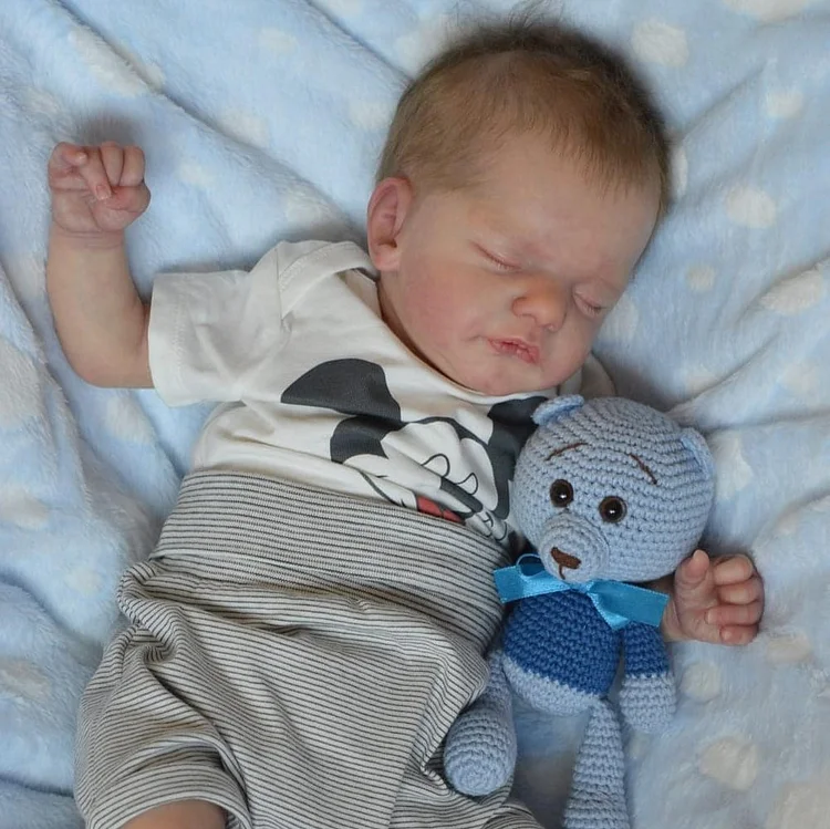 [New]12" Look Real Newborn Sleeping Baby Doll Boy Named Scott with Cloth, Best Gift for Children