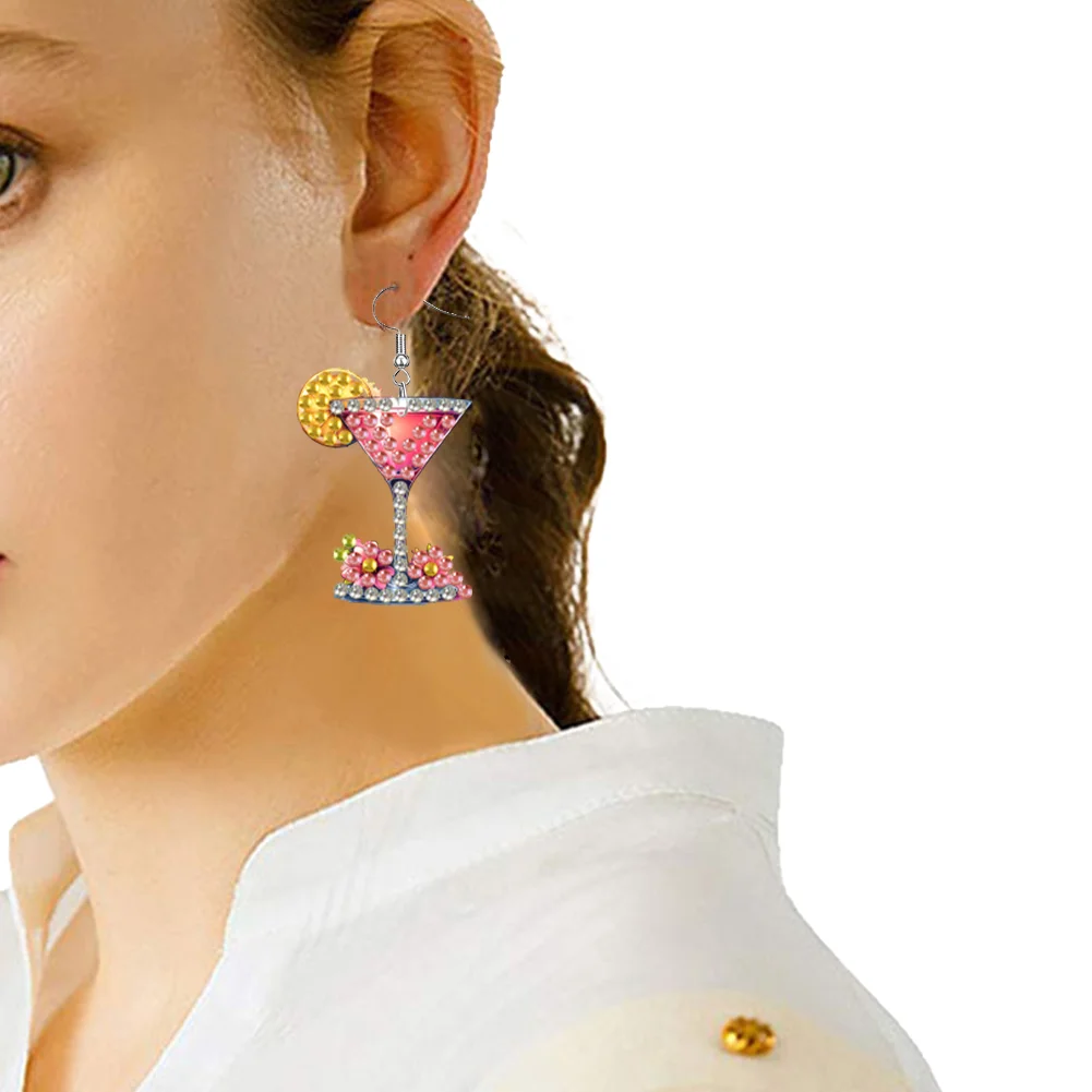 4 Pairs Drinks Double Sided Diamond Painting Earrings DIY Earrings Making Kit