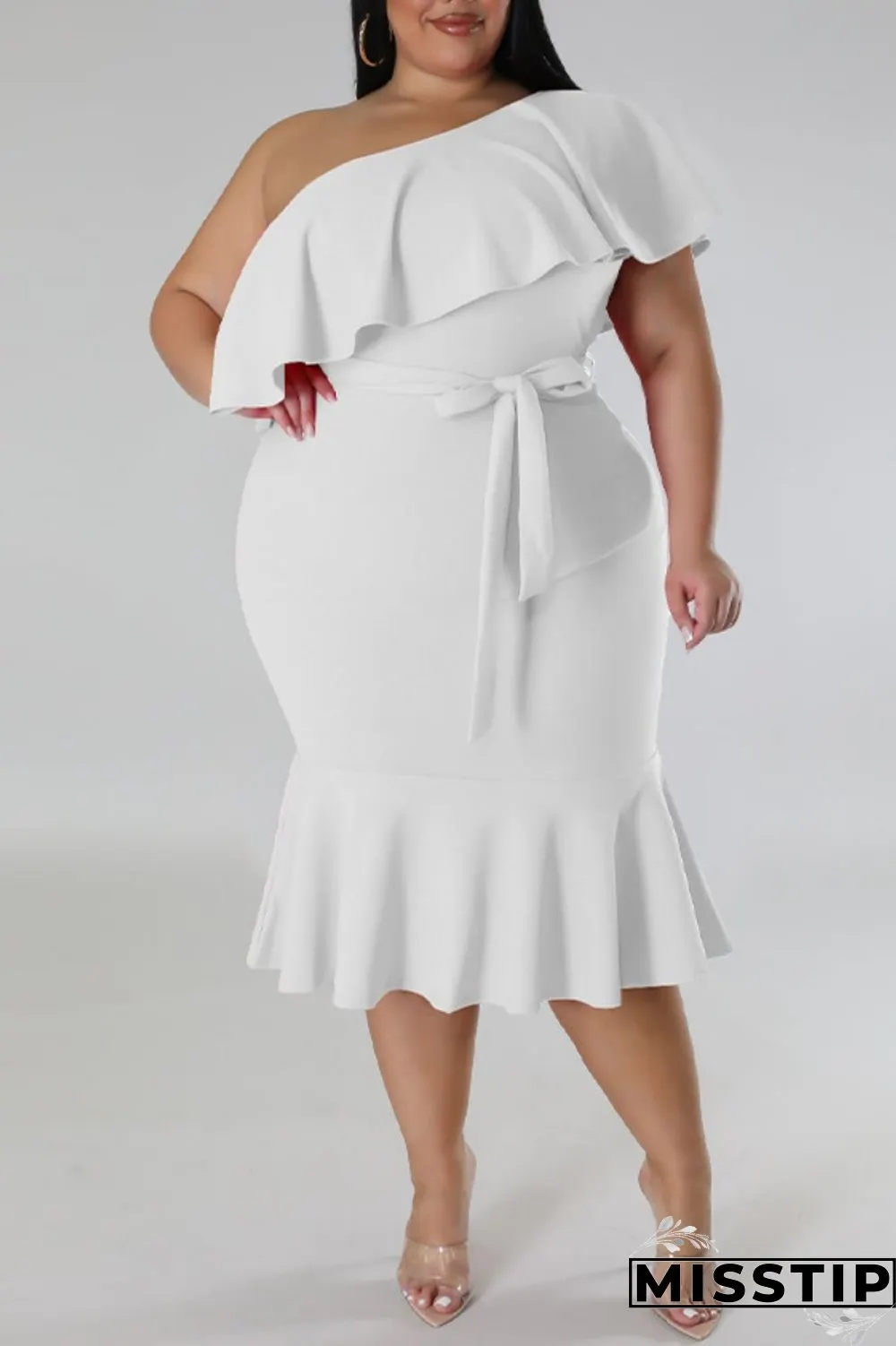 Green Casual Solid Patchwork Backless Oblique Collar Plus Size Dresses