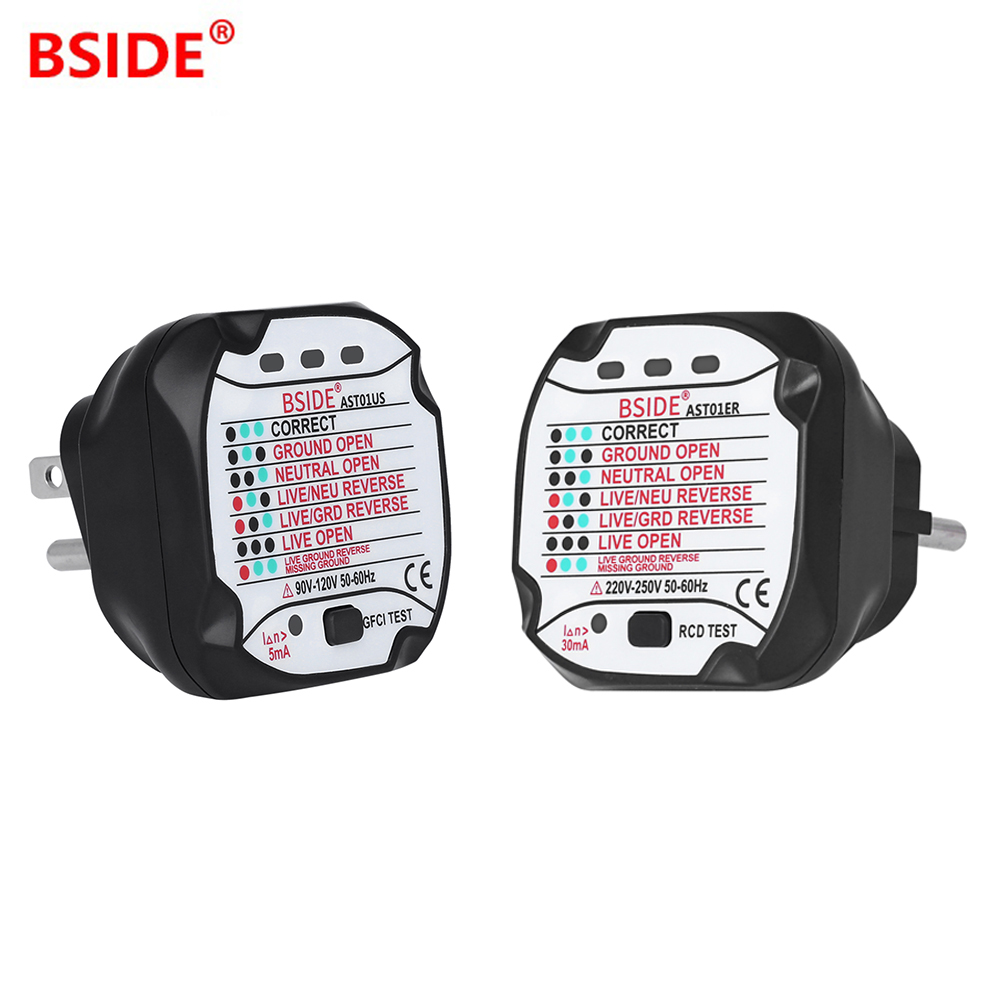 

BSIDE Socket Tester Leakage Switch Wire Ground Electroscope EU US Plug, Eu plug, 501 Original