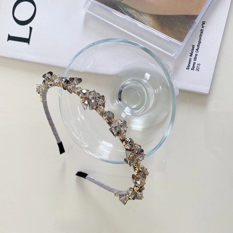 South Korea’s New Crystal Full Diamond Headband Summer Simple Hair Hole Steel Ring Thin Edge Headband