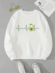 Women Fleece Cartoon Avocado Love 90s Trend Cute Clothing Fashion Pullovers Print Long Sleeve Clothes Female Graphic Sweatshirts