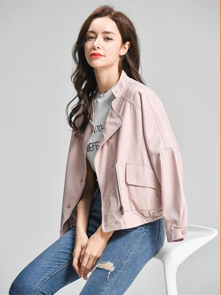 FTLZZ Harajuku Faux Leather Jacket Women Batwing Sleeve Pocket Black Biker Coat Female Spring Autumn Pink Basic Outwear