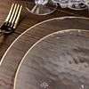 10 Pack | Clear Hammered 9" Round Plastic Dinner Plates With Gold Rim, Disposable Party Plates