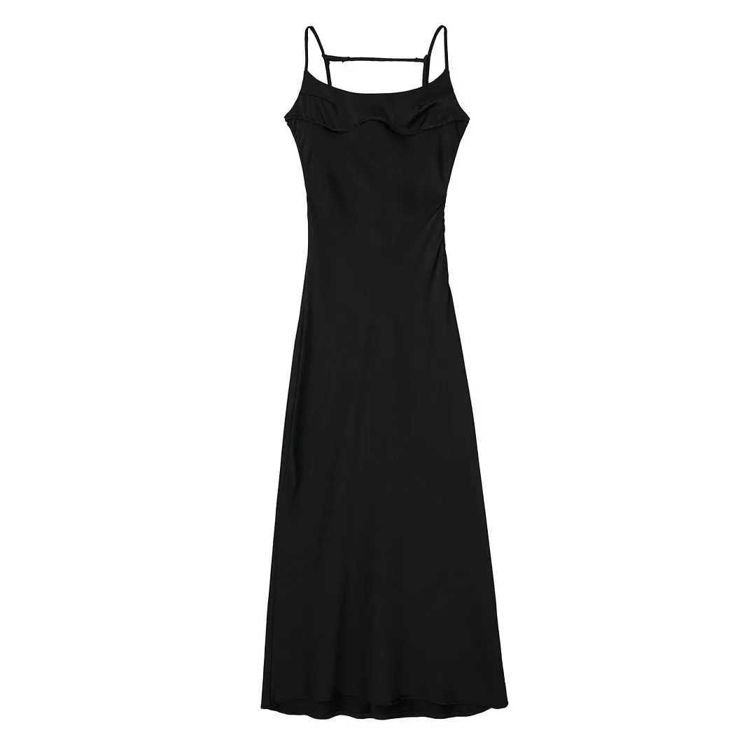 Jacqueline 2022 Stain Sexy Backless Elegant Party Dresses Women Split Spaghetti Strap Midi Bodycon Dress Swinging Robe Summer