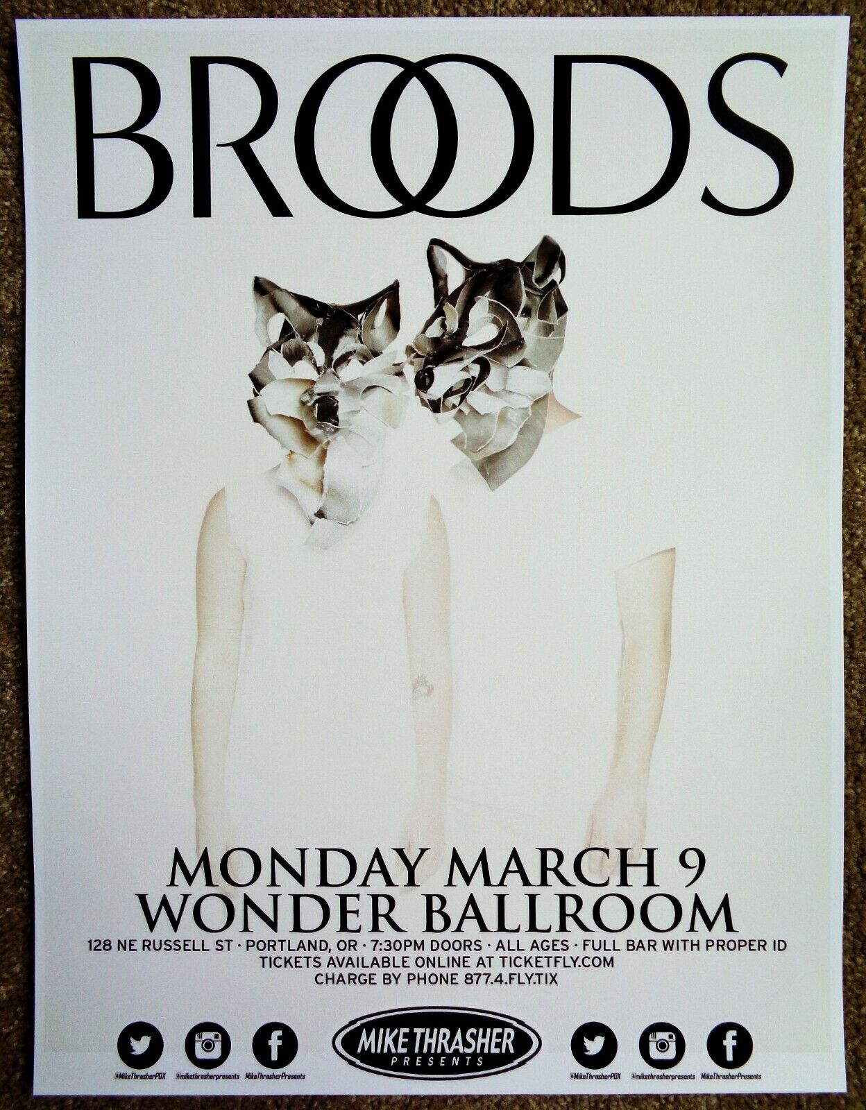 BROODS 2015 Gig POSTER Portland Oregon Evergreen Concert