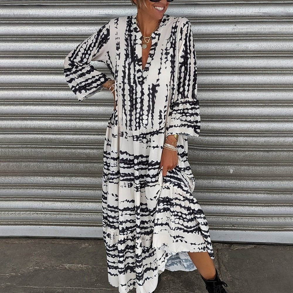 Baggy Long Sleeve Print Maxi Dress