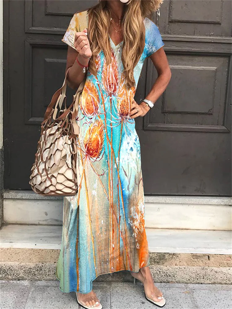 Flowers Watercolor Art Comfy Maxi Dress