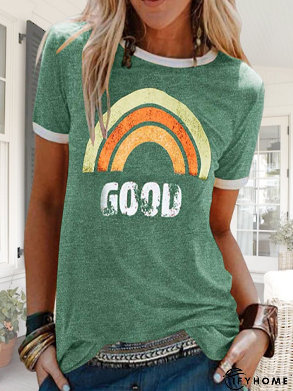 Women Crew Neck Short Sleeve Casual Graphic T-shirt | IFYHOME