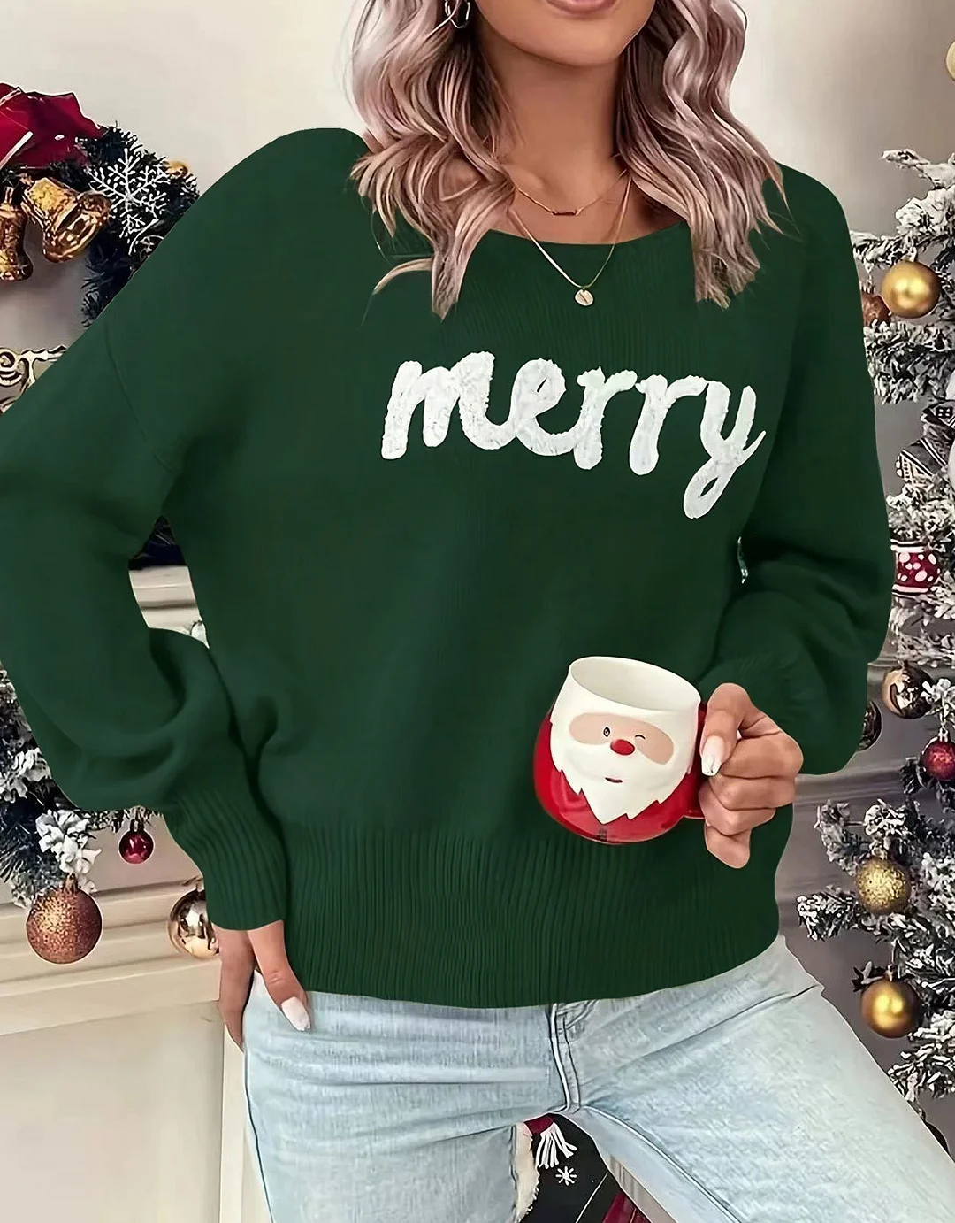 Athvotar Athvotar And Winter Christmas Sweater Women Loose Lettered Long-Sleeved Knitted Shirt Head