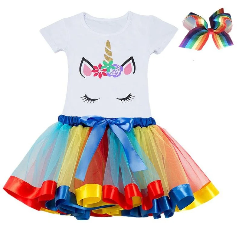 Unicorn Clothing Sets Baby Girls Clothes 2021 Summer Princess Party Unicorn Colorful tutu Dress Kids Birthday Ball Gown Dresses