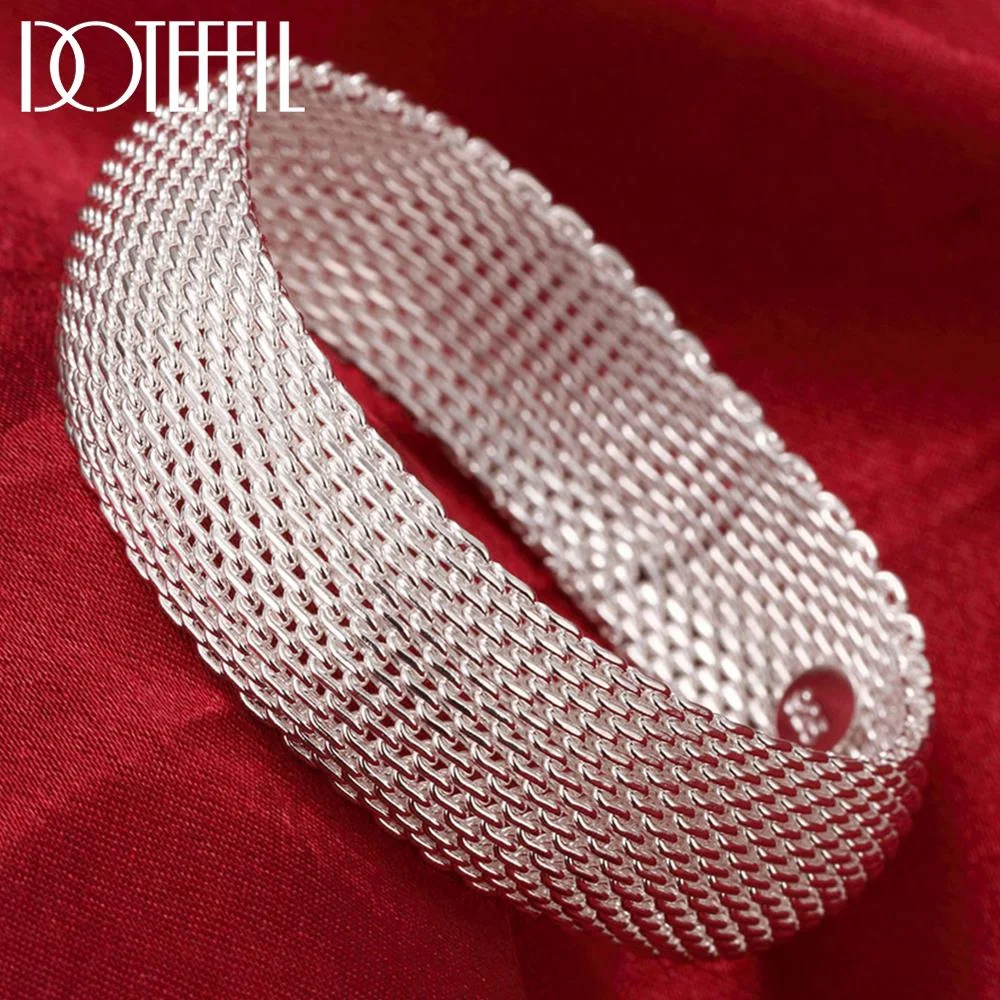 DOTEFFIL Genuine 925 Sterling Silver Braided Bangles For Women Jewelry