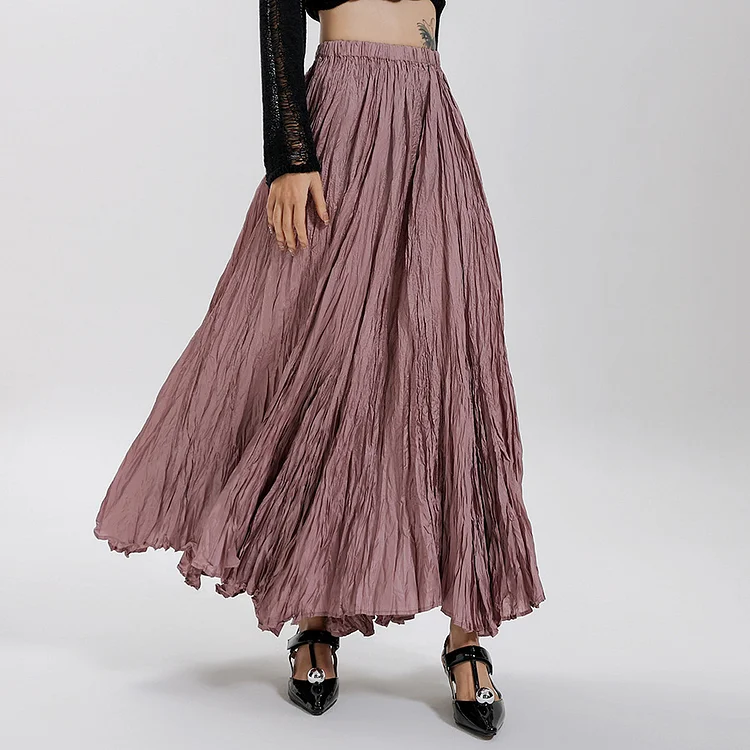Irregularly Pleated High-Waisted Hem Skirt