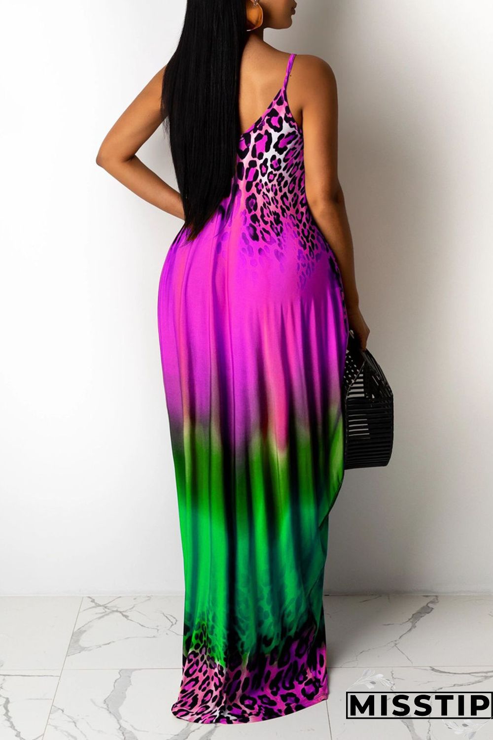 Blue Sexy Casual Print Backless V Neck Sling Loose Dress
