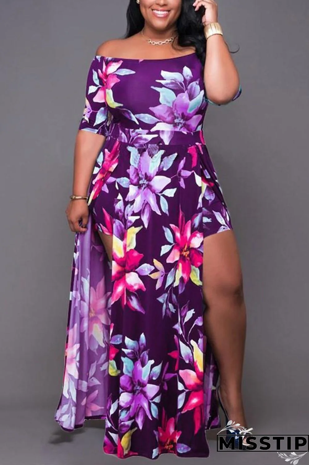 purple Lightly cooked One word collar Floral Print Floral