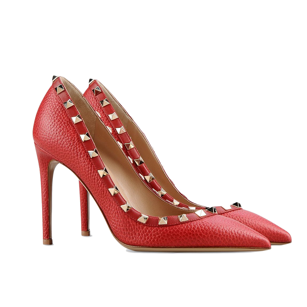 100mm Women's Sexy Pointy Toe Studs Stilettos High Heels Rivets Shoes Red Lines-vocosishoes