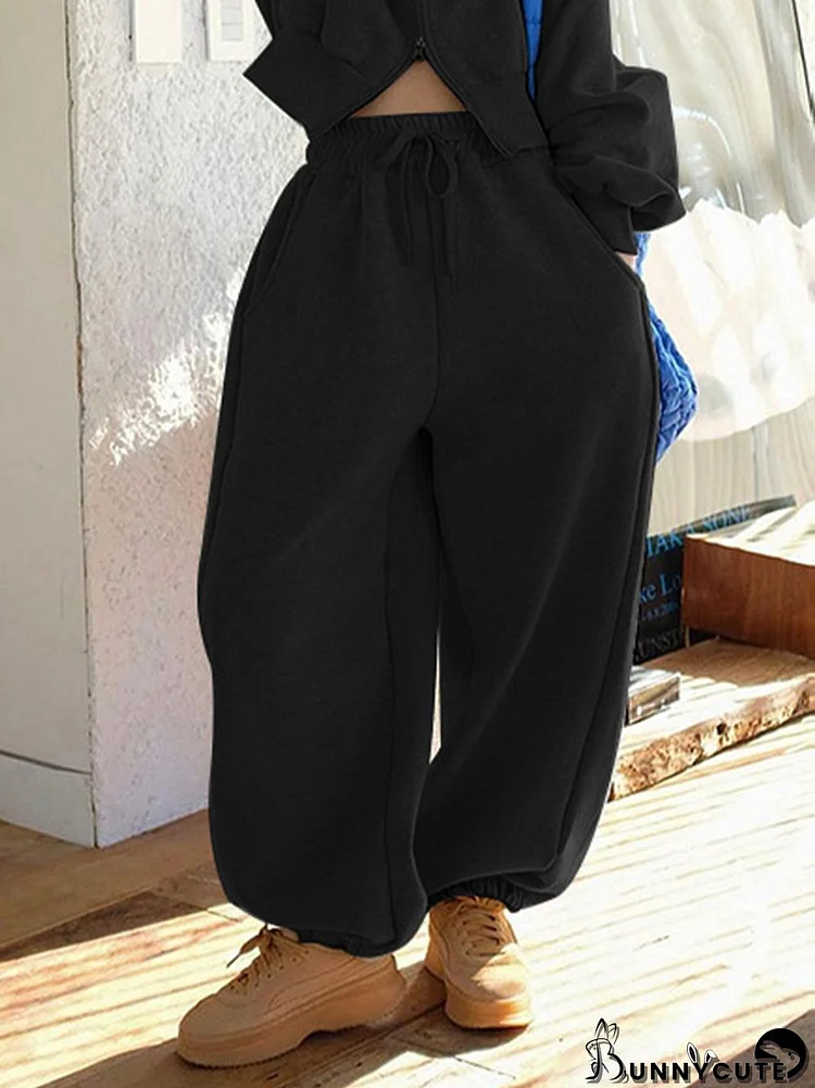 Solid Drawstring High Waist Sweatpants