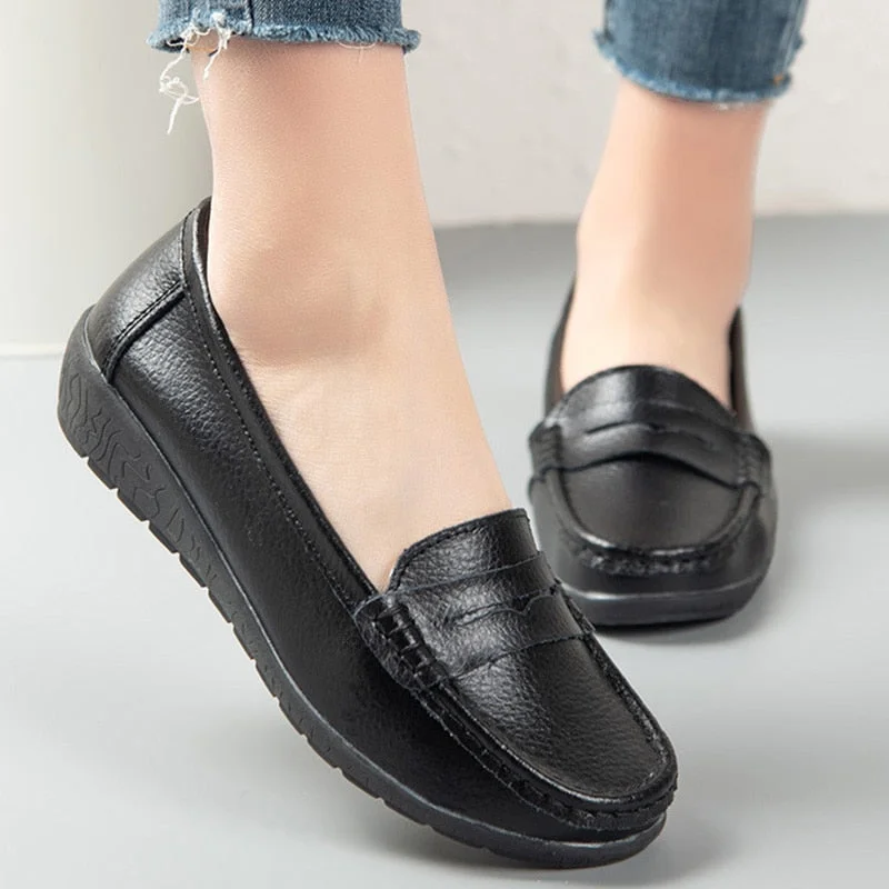 Women Flats Genuine Leather Shoes Woman Platform Casual Soft Women's Loafers Shallow Slip On Shoes Women Nurse Ladies Shoes