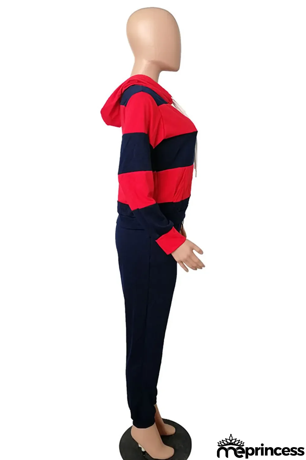 Red Polyester OL Striped Patchwork Print pencil Long Sleeve Two Pieces