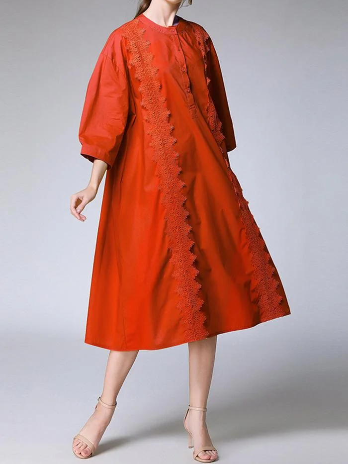 Women's new elegant half open collar lace shirt dress