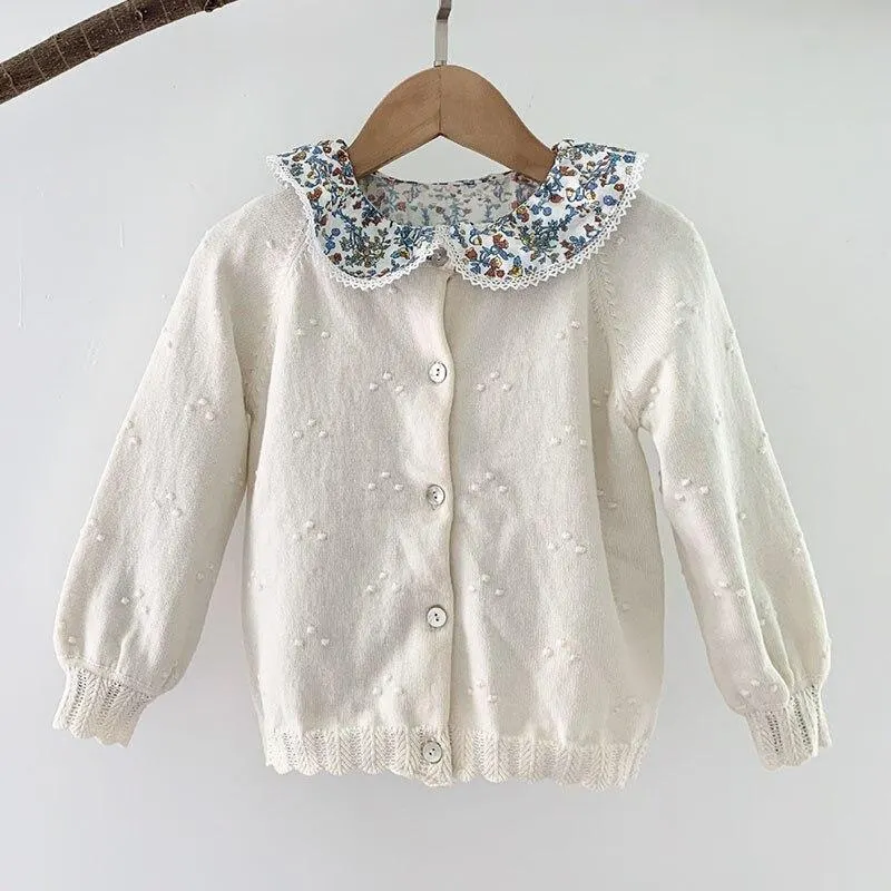 Baby Girls Embroider Cardigan Coats Fashion Children Outwear Coat Girls Long Sleeve Kids Knit Cardigan Coat 1-7Yrs