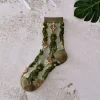 Unique Vintage Flower Design 3D Jacquard 10 Pairs Women Cotton Socks
