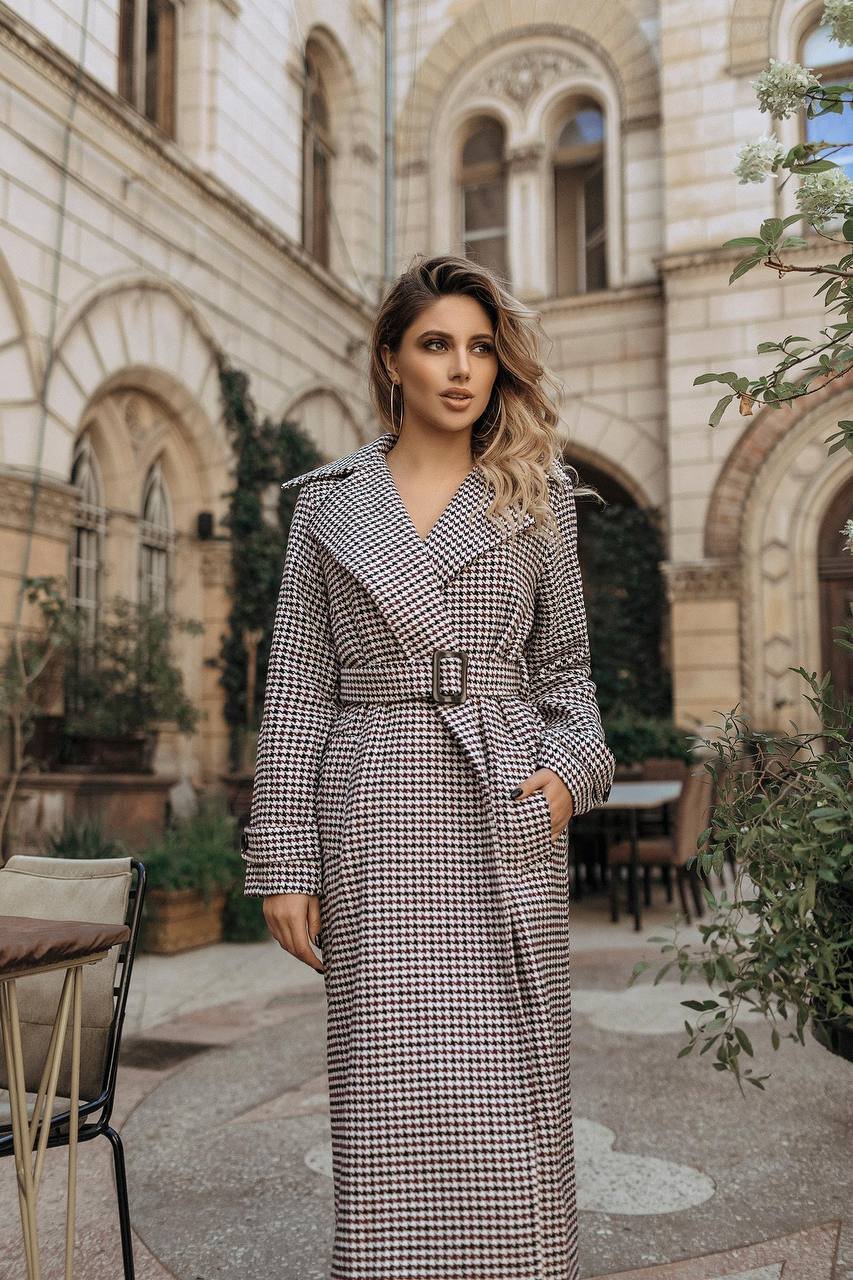 Casual Purple Checked Belted Coat