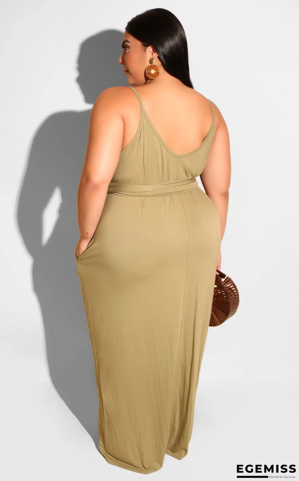 Casual Solid-colored Sling Dress Large Size Women's Wear Black Dresses | EGEMISS