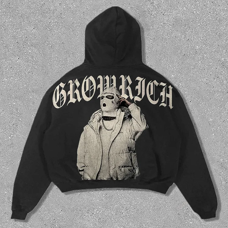 Grow Rich Print Long Sleeve Hoodies SOPULA