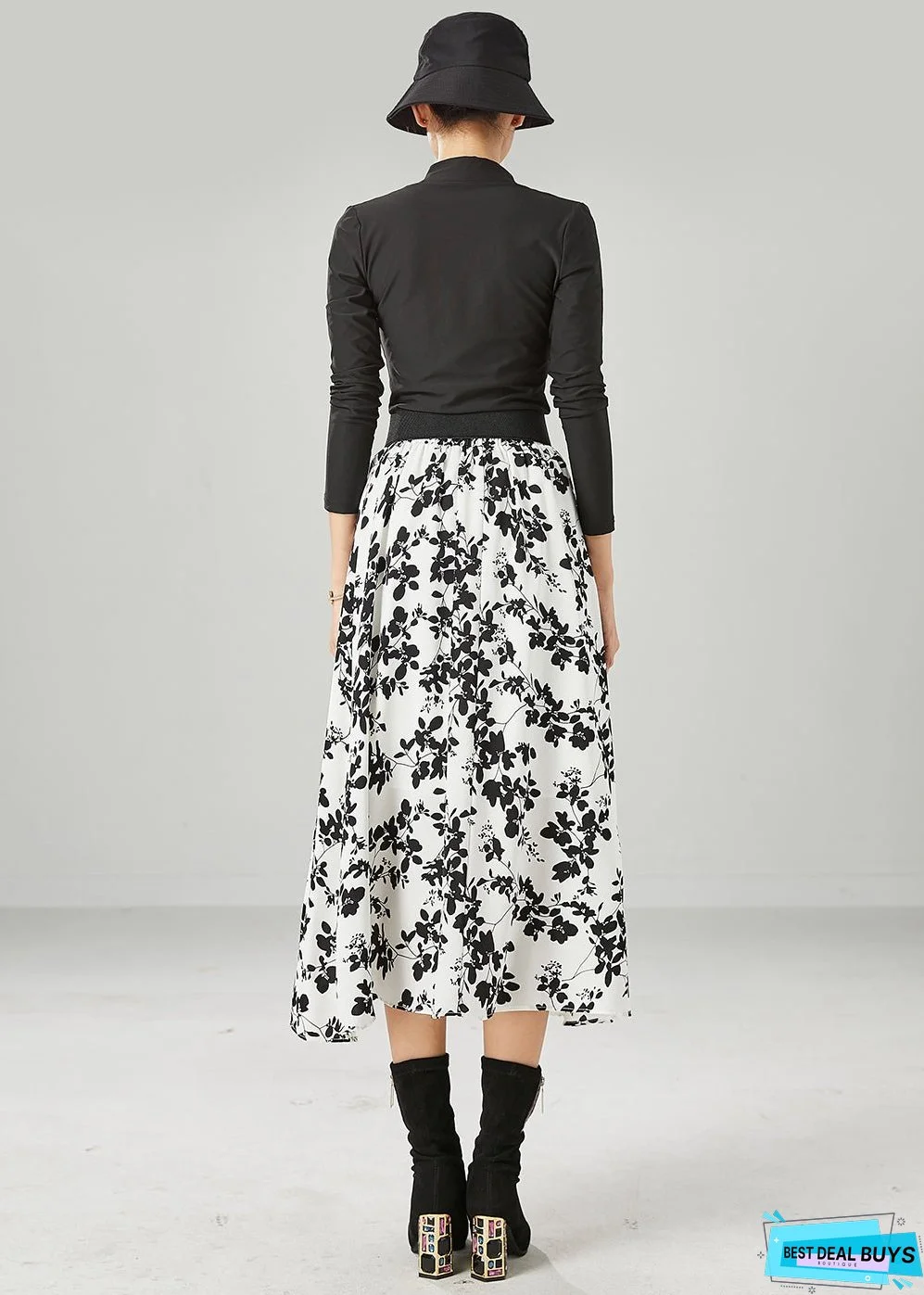 Stylish White Print Slim Fit Chiffon Skirts Summer