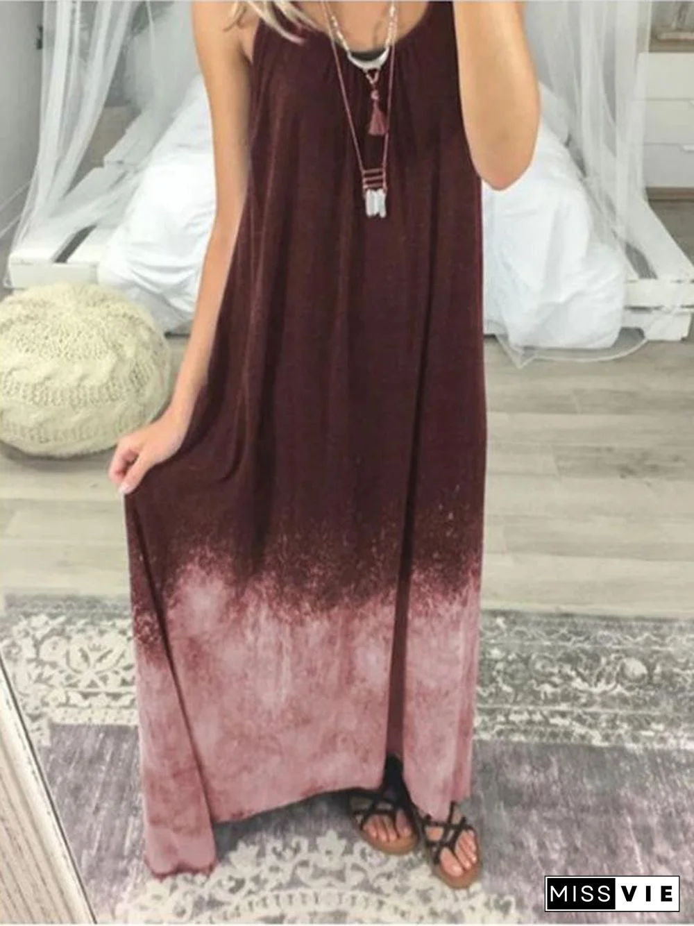 Women's Dress Summer Fashion Tie Dye Long Dress Summer