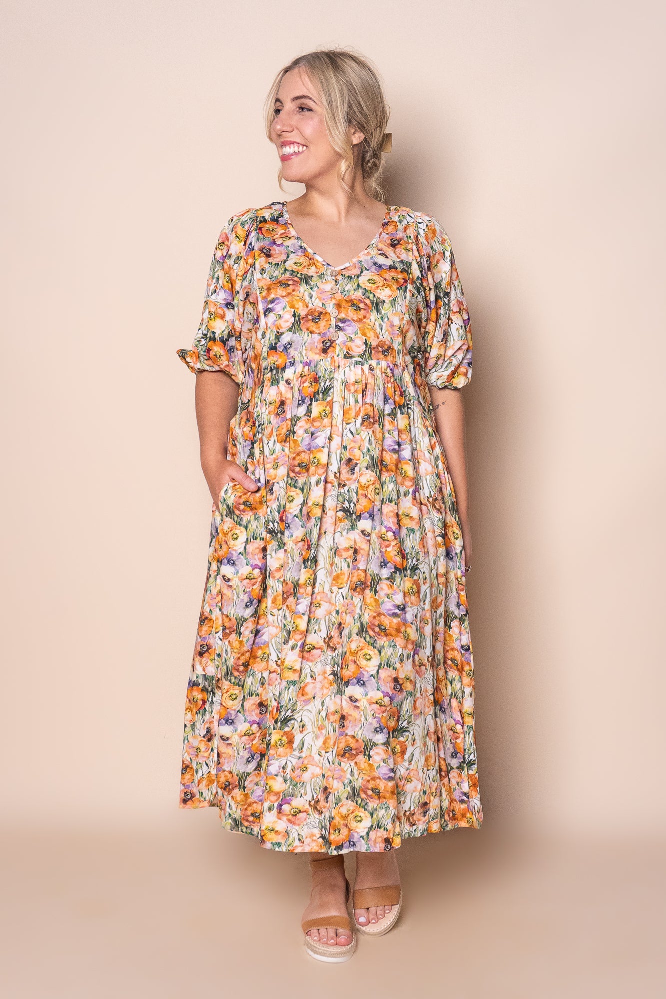 Korinna Midi Dress in Amber Multi