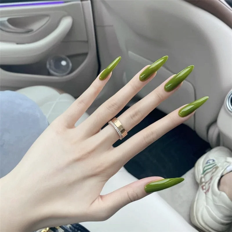 24pcs Gradient Color False Nails With Glue Type Long Paragraph  Fashion Manicure Patch Full Cover Wearable Coffin Fake Nails-Nail Inspo