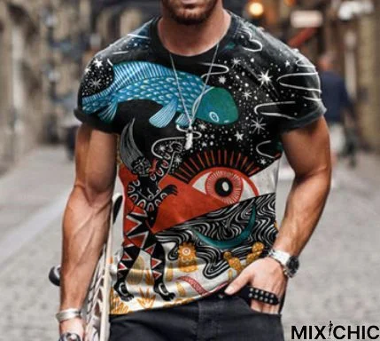 Men's Trend Round Neck 3Dt-Shirt Personalized Map Printing Short Sleeve