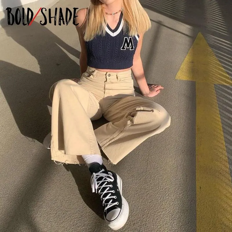 Bold Shade Grunge Fashion Streetwear 90s Tanks Knit Letter Print Sleeveless Slim Crop Tops Preppy Style Indie Clothes Aesthetic