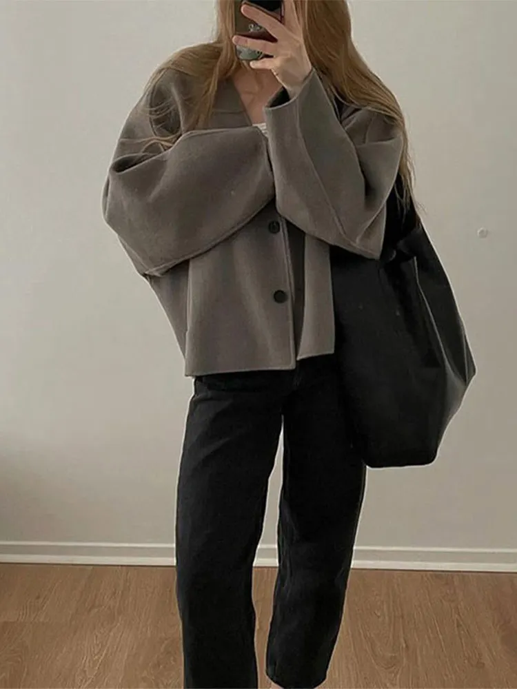 Churchf Churchf Long Sleeve Button Short Coat 2024 Autumn / Winter Fashion Women's Commuter Casual Coat