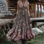 Women's Boho Floral Art V Neck Comfy Maxi Dress - Image 2