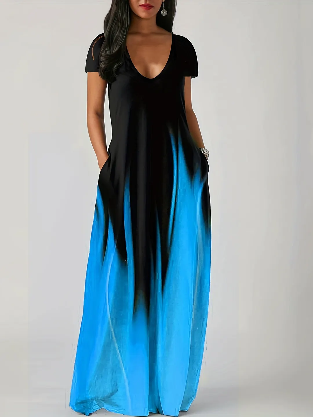 Churchf Churchf Summer Loose Print Casual Sexy Women's Dress Long Skirt Pocket Long Style Even