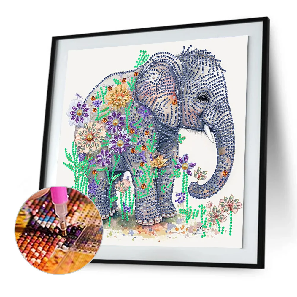 Diamond Painting - Partial Special Shaped Drill - Flower Elephant(Canvas|30*30cm)