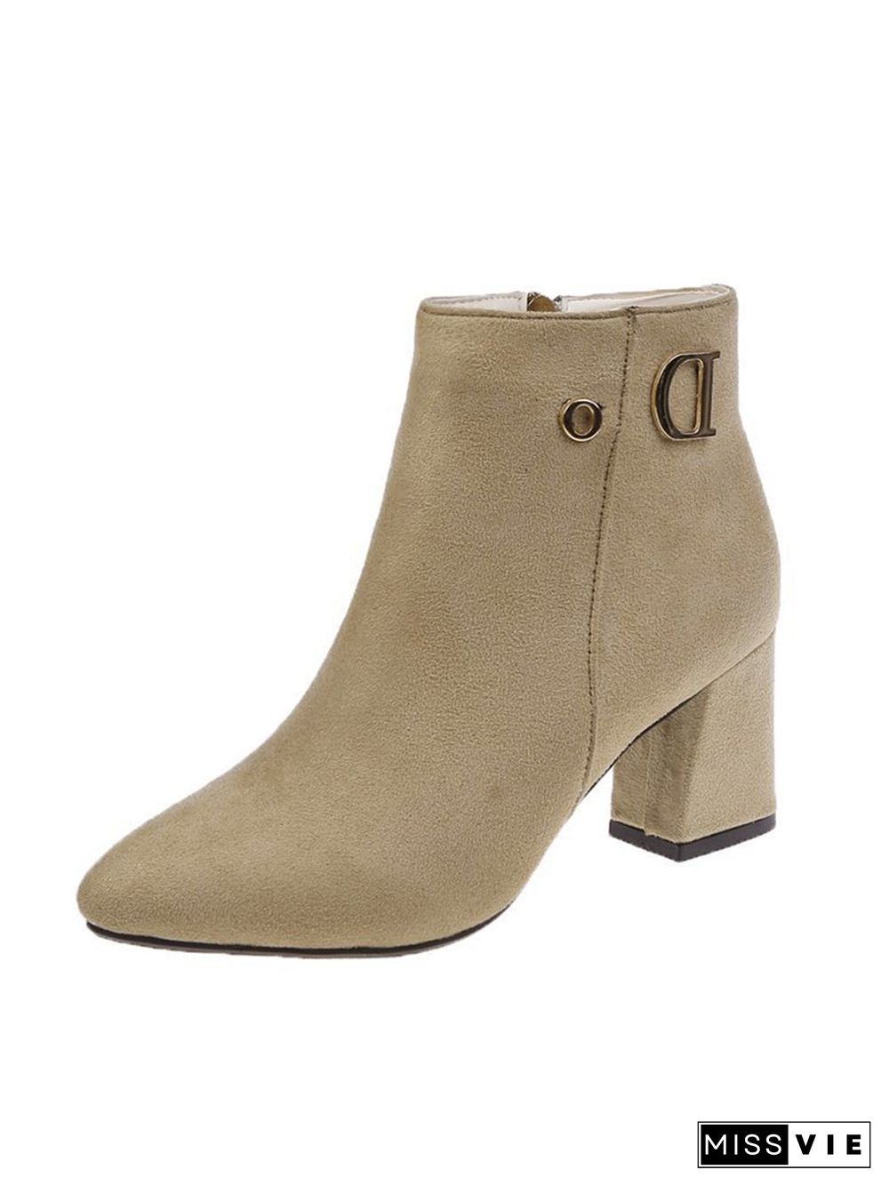 Side Zip Faux Suede Pointed Toe Chunky Heel Booties