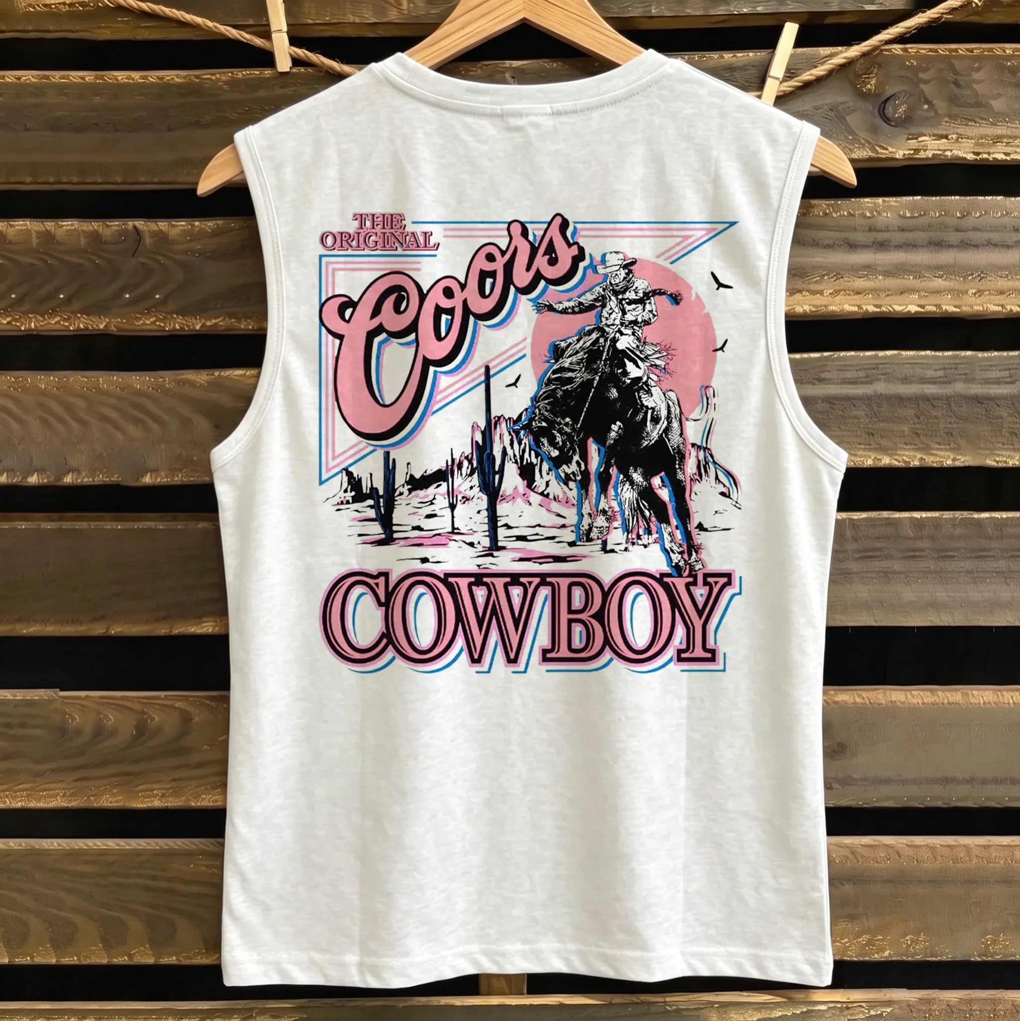Unisex Western Cowboy Style Print V-Neck Sleeveless Tank Top