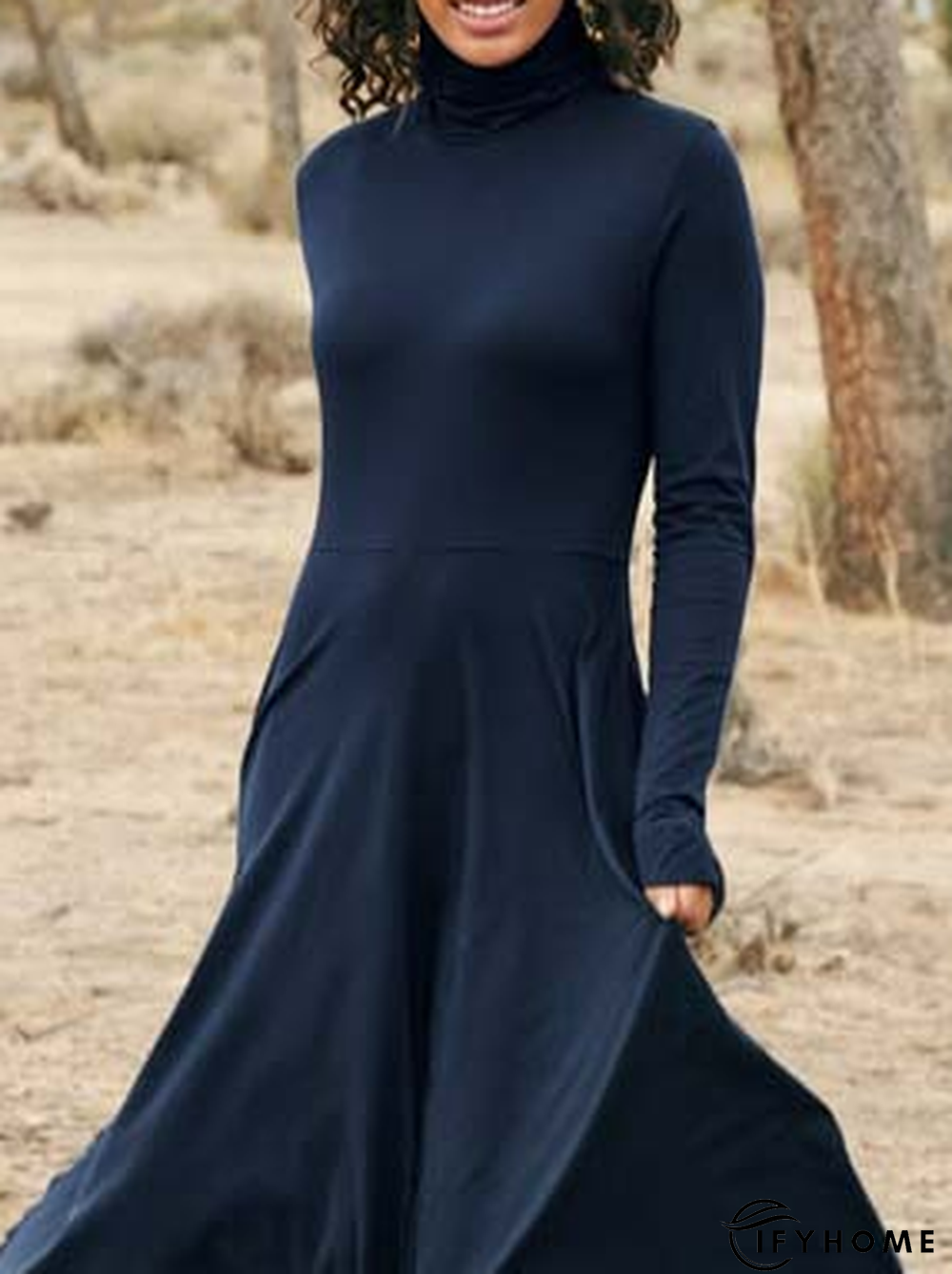 Casual Plain Regular Fit Turtleneck Dress | IFYHOME