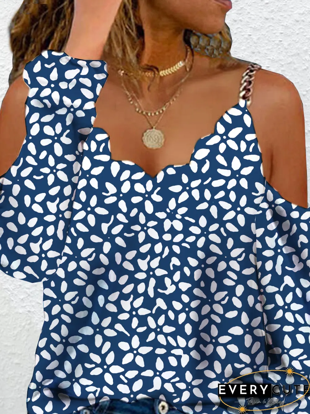 Women Floral Sexy Autumn Polyester V neck Micro-Elasticity Daily Loose H-Line Tops