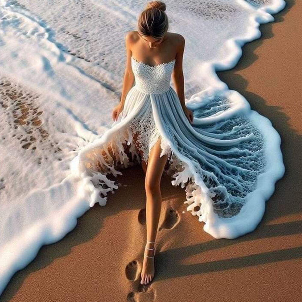 Girl In Wave Skirt 40*40cm(canvas) full round drill diamond painting