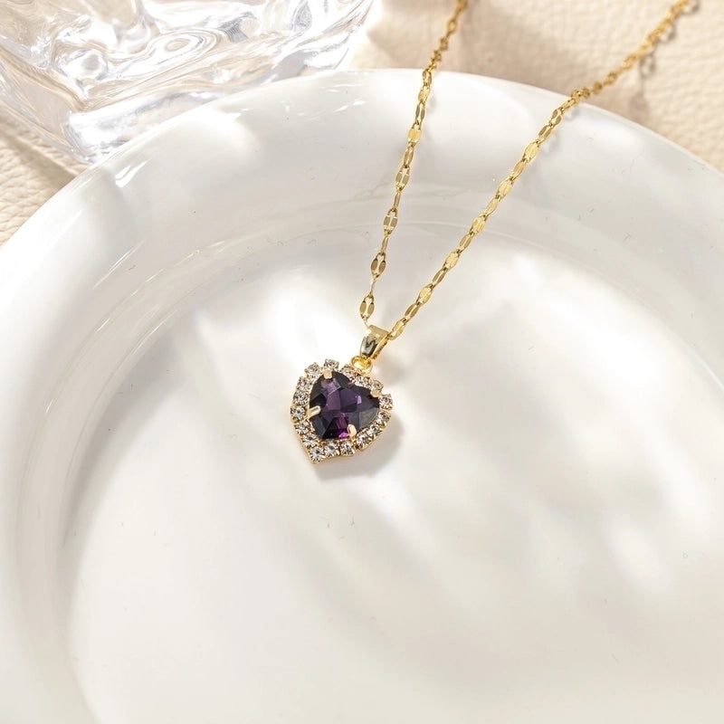 Titanium Steel Minimalist Plating Heart Shape Zircon Pendant Necklace