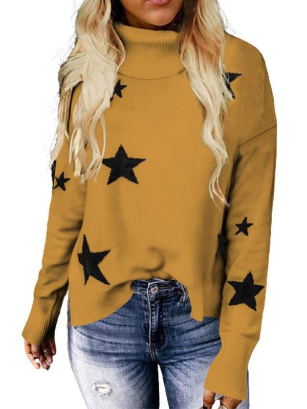 Women's Turtle Neck Long Sleeve Printed Sweater Top