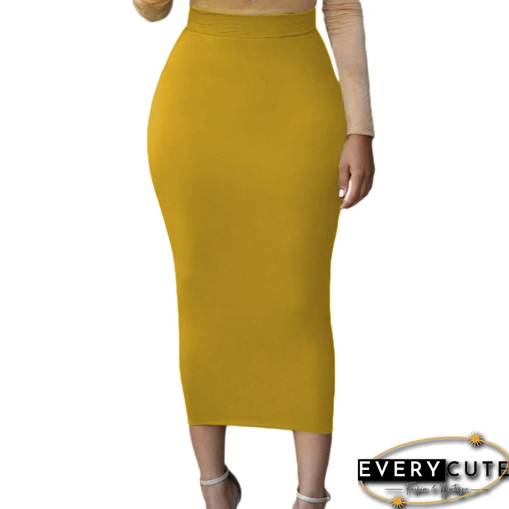 Yellow High-waisted Bodycon Maxi Skirt