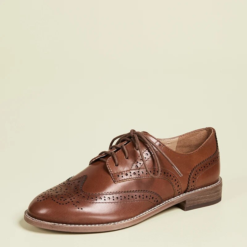 TAAFO Dark Maroon Hollow Out Oxfords Flat Woman Round Toe Female Ladies Office Shoes