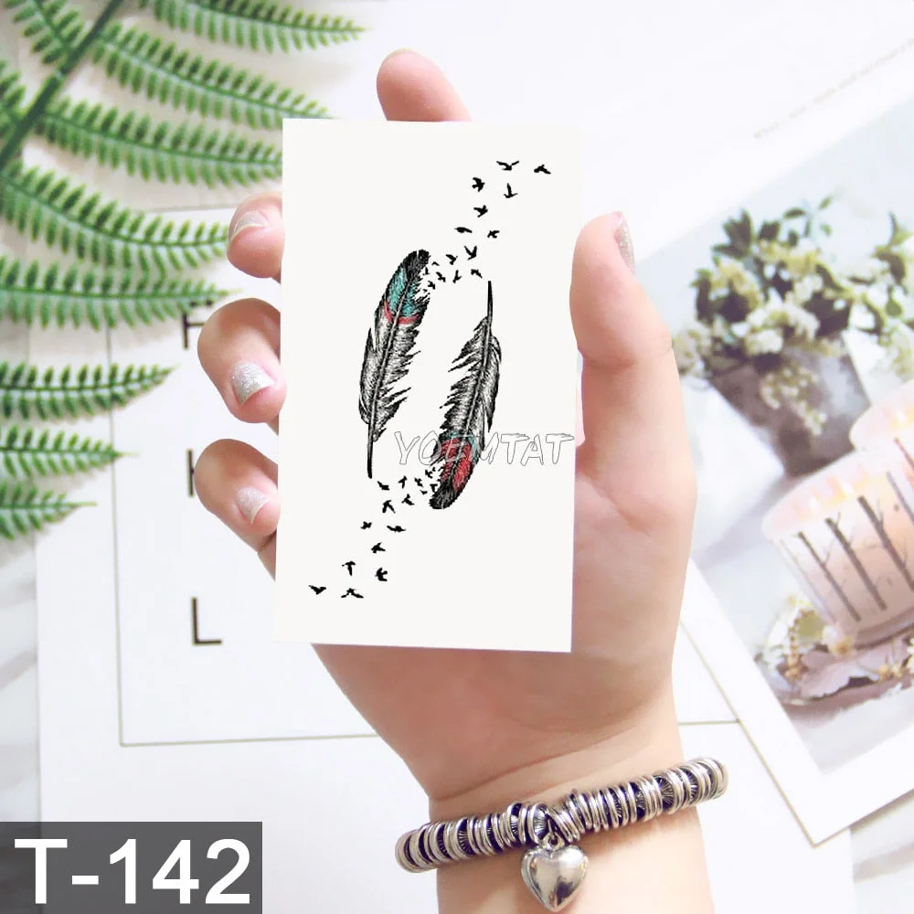 Waterproof Temporary Tattoo Sticker Rose Flower Bow Colorful Feather Planet Flash Little Tatoo Girl Cute Body Art Fake Tatto Man
